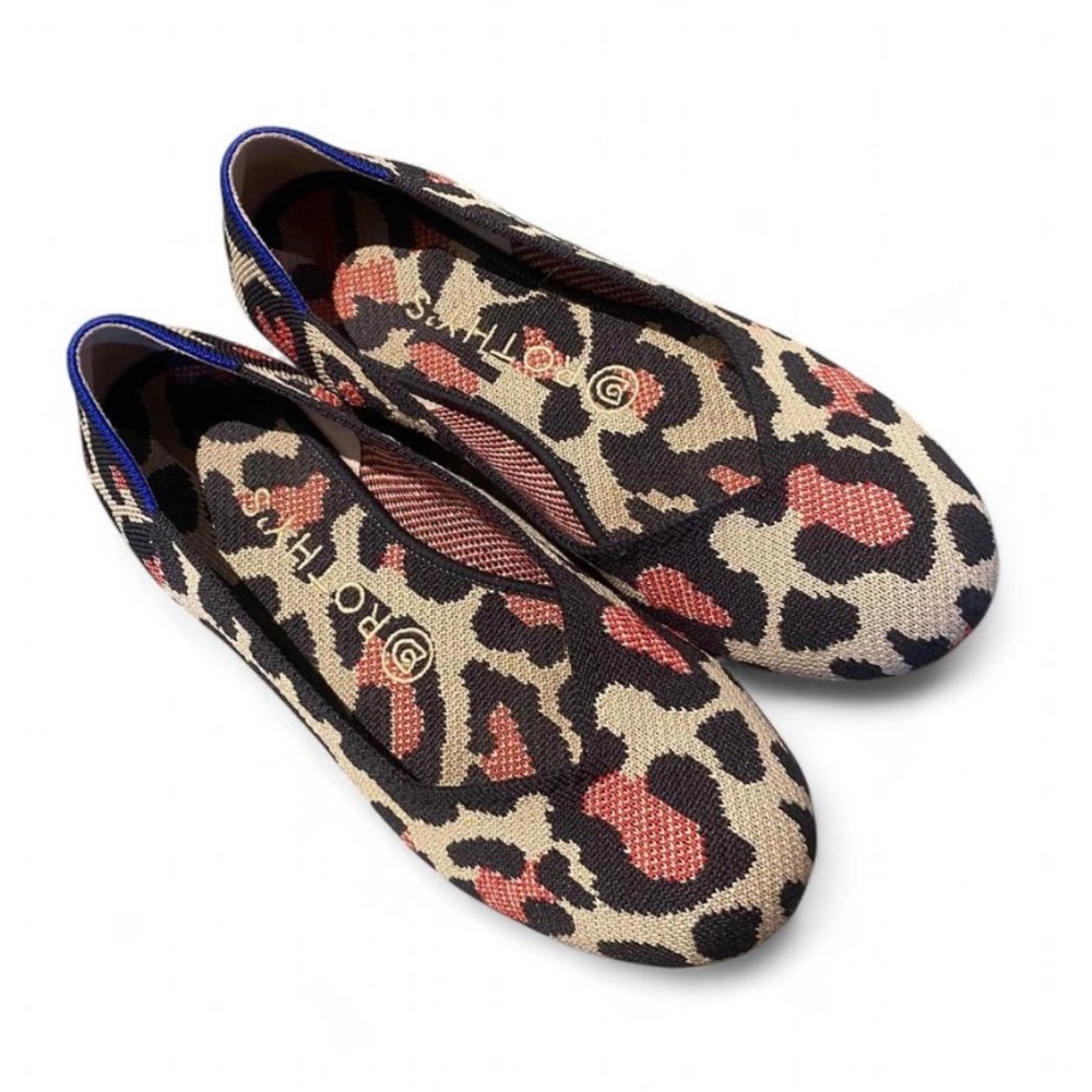 Rothys Sz 7.5 Red Cat Leopard Print Ballet Flat Shoes